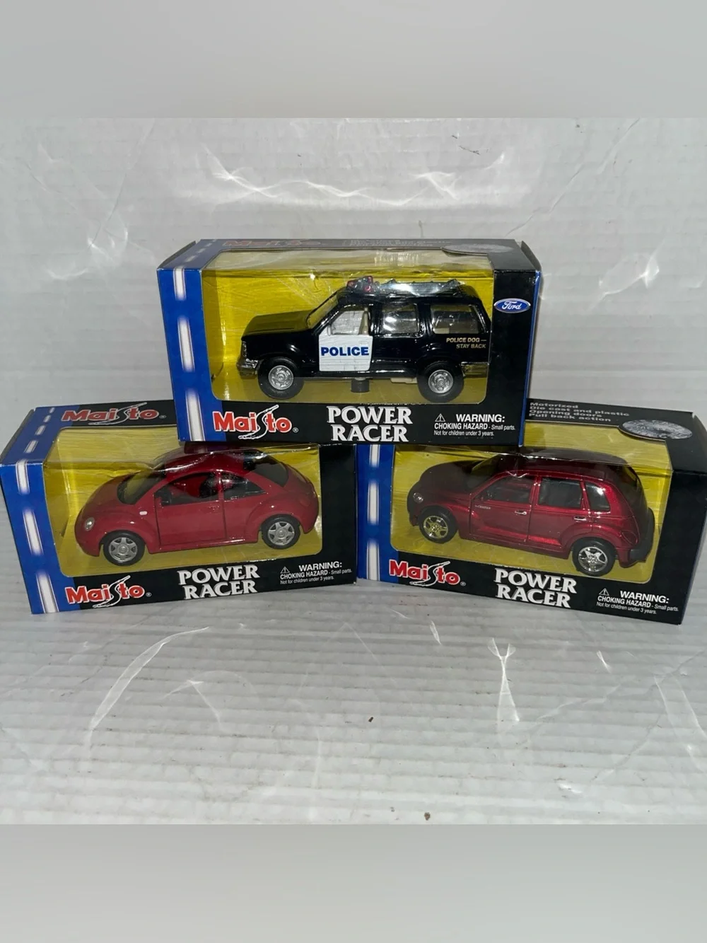 Vtg 2001 Lot 3 Maisto Power Racer Die Cast Car Cruiser Beetle & Police F-150 New